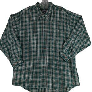 Moose Creek Heavy Linen Shirt Mens XL Green Plaid Button Down Relaxed Outdoors